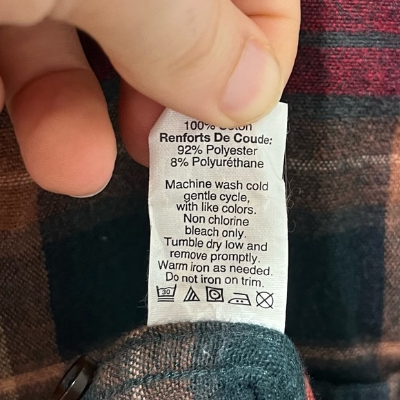 J Crew Plaid Flannel Shacket Shirt Jacket Faux Suede Elbow Patches Brown Red S - Picture 9 of 9